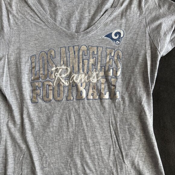 Los Angeles Rams Womens NFL Team Apparel Gray V-Neck T-Shirt S Cotton Blend - Picture 2 of 4